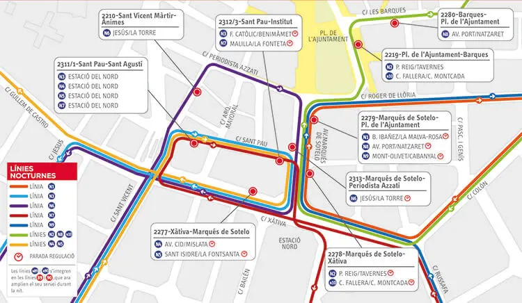 Linee Autobus Notturno, Muoversi a Valencia