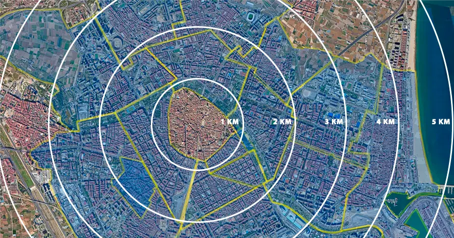 Quartieri di Valencia - Distanze